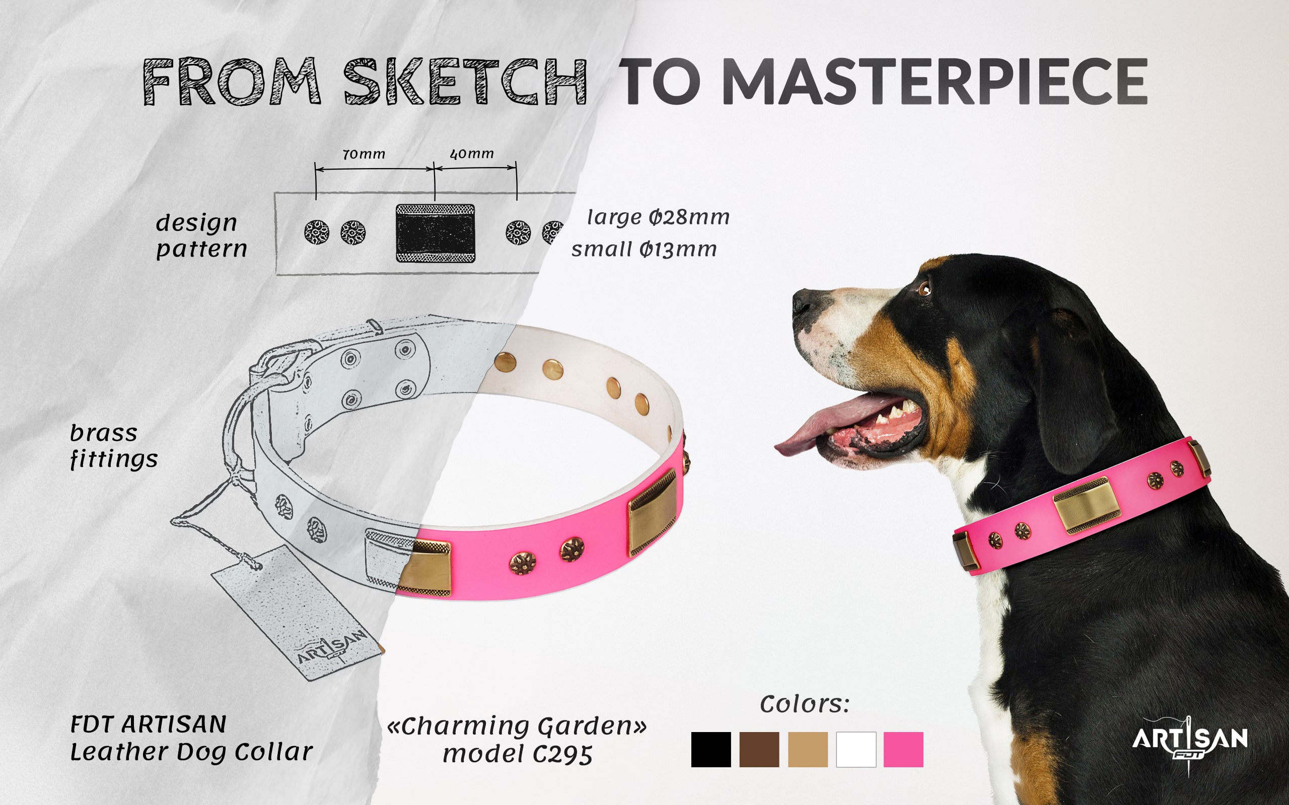 Strong leather dog collar with buckle and D-ring