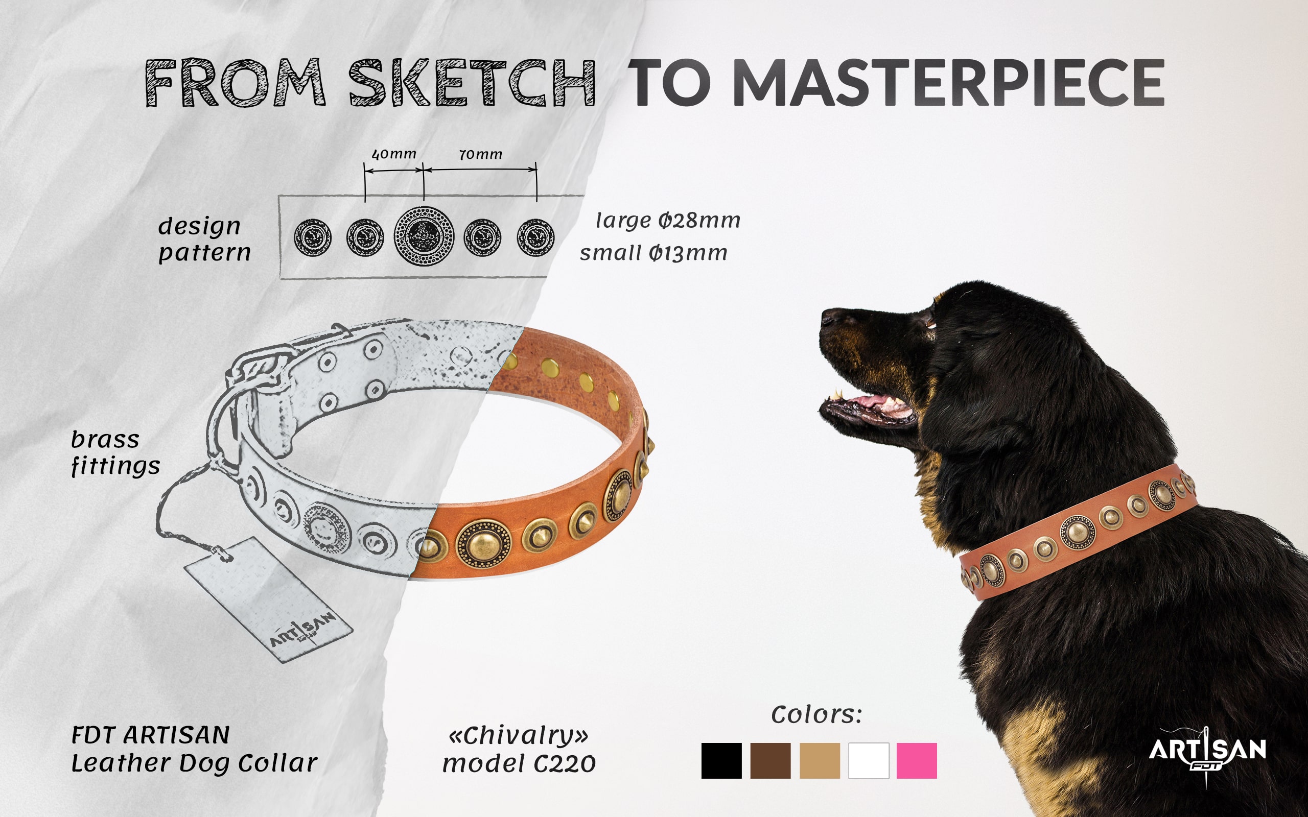 Strong leather dog collar with buckle and D-ring