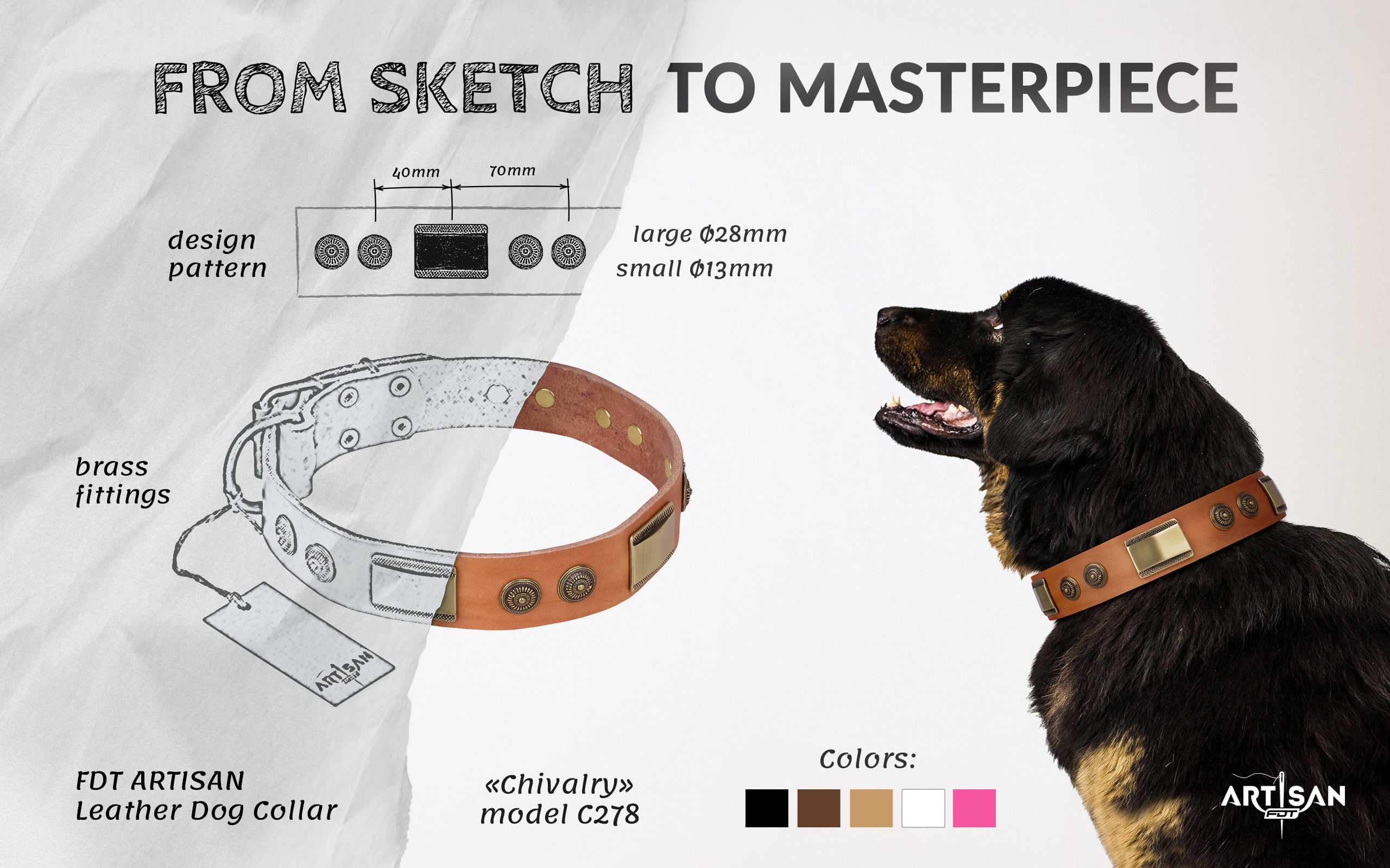 Strong leather dog collar with buckle and D-ring