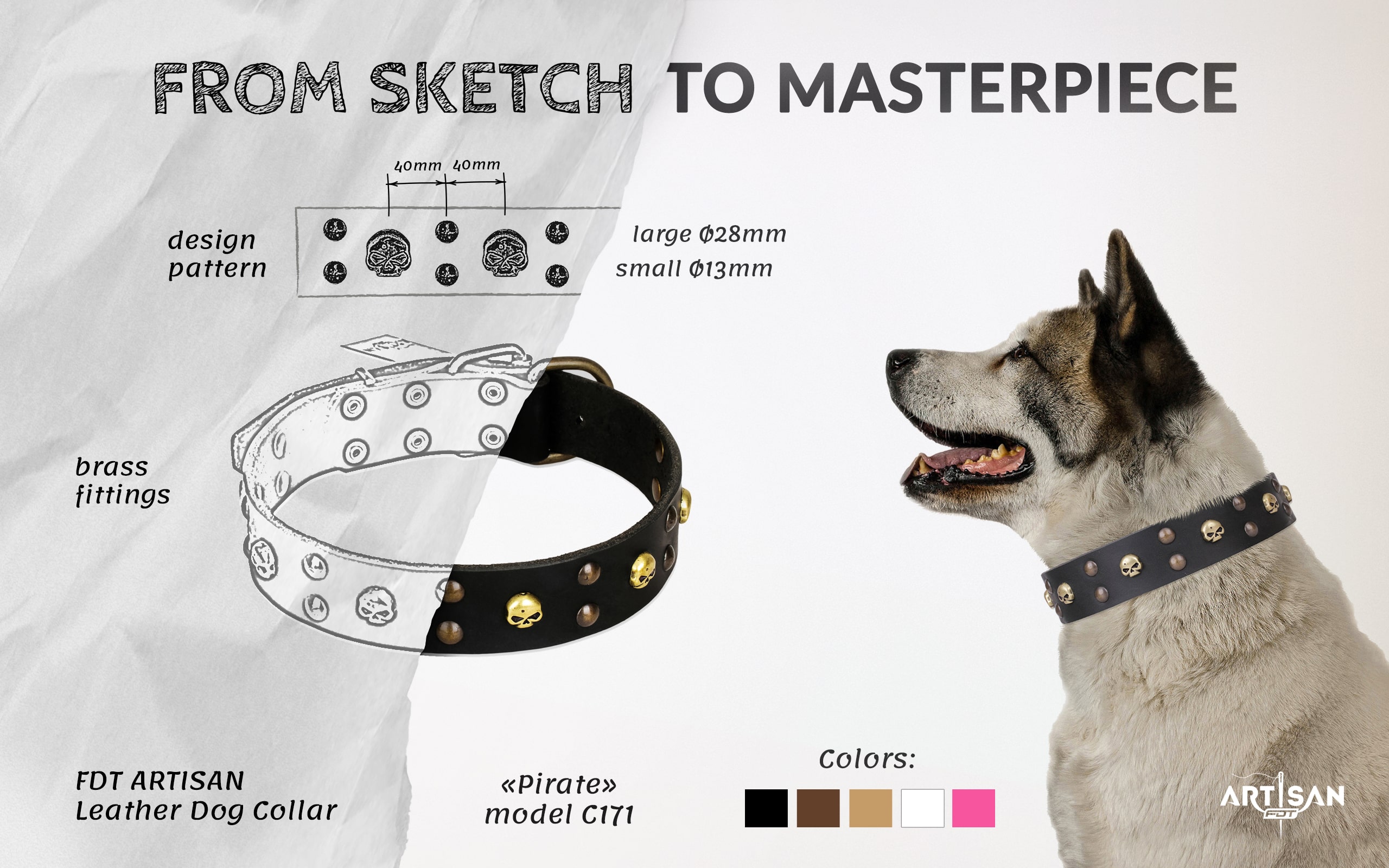 Strong leather dog collar with buckle and D-ring