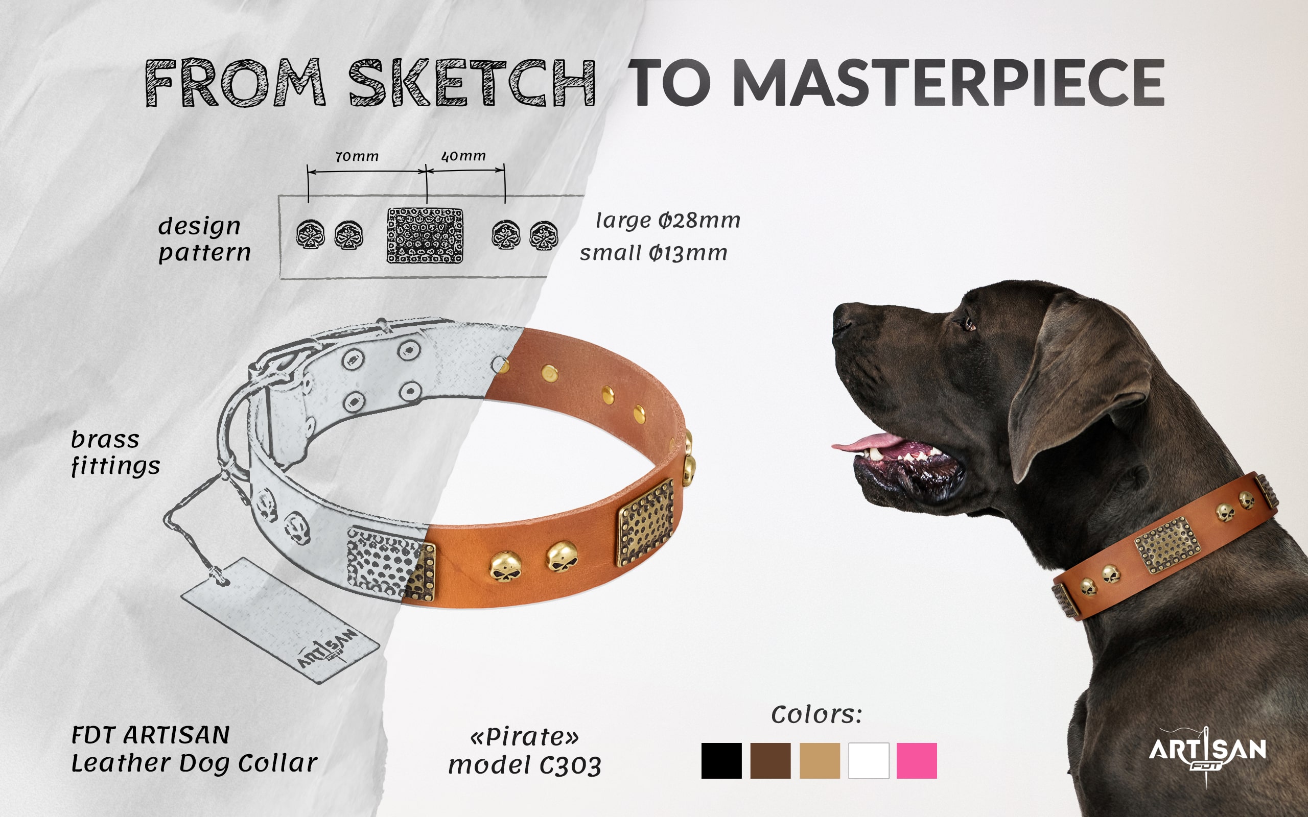 Strong leather dog collar with buckle and D-ring