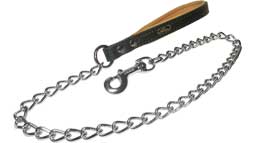 HS Chain Dog Leash with snap hook and Leather Handle