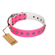 "From Paris with Love" Handmade FDT Artisan Pink Leather Dog Collar with Dotted Pyramids "From Paris with Love" Handmade FDT Artisan Pink Leather Dog Collar with Dotted Pyramids