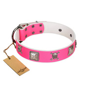 "Rosy Charisma" Designer Handmade FDT Artisan Pink Leather Dog Collar "Rosy Charisma" Designer Handmade FDT Artisan Pink Leather Dog Collar
