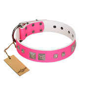 "Rosy Evolution" Designer Handmade FDT Artisan Pink Leather Dog Collar "Rosy Evolution" Designer Handmade FDT Artisan Pink Leather Dog Collar