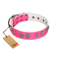 "Silver Drops" Designer Handmade FDT Artisan Pink Leather Dog Collar "Silver Drops" Designer Handmade FDT Artisan Pink Leather Dog Collar