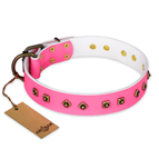 'Magic Pink' FDT Artisan Decorated Leather Dog Collar with Old Bronze-Plated Steel Hardware 1 1/2 inch (40 mm) Wide 'Magic Pink' FDT Artisan Decorated Leather Dog Collar with Old Bronze-Plated Steel Hardware 1 1/2 inch (40 mm) Wide