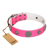 "Pink Elegance" Designer Handmade FDT Artisan Pink Leather Dog Collar "Pink Elegance" Designer Handmade FDT Artisan Pink Leather Dog Collar