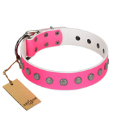 "Florescence" Ultramodern FDT Artisan Pink Leather Dog Collar Decorated with Silver-Like Studs "Florescence" Ultramodern FDT Artisan Pink Leather Dog Collar Decorated with Silver-Like Studs