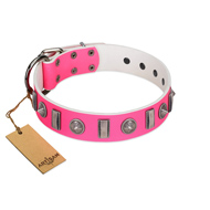 "Treasure Island" FDT Artisan Pink Leather Dog Collar with Silver-Like Studs "Treasure Island" FDT Artisan Pink Leather Dog Collar with Silver-Like Studs