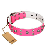 "Crystal Skull" Premium Quality FDT Artisan Pink Designer Dog Collar with Skulls and Studs "Crystal Skull" Premium Quality FDT Artisan Pink Designer Dog Collar with Skulls and Studs