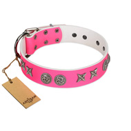 "Winsome Lassie" Designer Handmade FDT Artisan Pink Leather Dog Collar "Winsome Lassie" Designer Handmade FDT Artisan Pink Leather Dog Collar