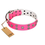 "Spiffy Style" Handcrafted FDT Artisan Pink Leather Dog Collar with Skulls "Spiffy Style" Handcrafted FDT Artisan Pink Leather Dog Collar with Skulls