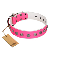 "Summer Mood" Handmade FDT Artisan Pink Leather Dog Collar for Everyday Walks "Summer Mood" Handmade FDT Artisan Pink Leather Dog Collar for Everyday Walks