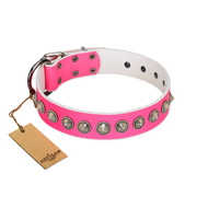 "Spiky Jewelry" FDT Artisan Pink Leather Dog Collar with Silvery Decorations "Spiky Jewelry" FDT Artisan Pink Leather Dog Collar with Silvery Decorations