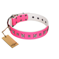 "Pink Dream" Stylish FDT Artisan Pink Leather Dog Collar with Silver-Like Decorations "Pink Dream" Stylish FDT Artisan Pink Leather Dog Collar with Silver-Like Decorations