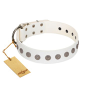 "Aztec Idol" FDT Artisan White Leather Dog Collar with Ancient Brooches "Aztec Idol" FDT Artisan White Leather Dog Collar with Ancient Brooches