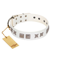 "Mister Perfection" Designer Handmade FDT Artisan White Leather Dog Collar "Mister Perfection" Designer Handmade FDT Artisan White Leather Dog Collar