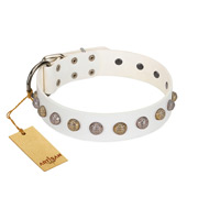 "Into the White" Designer Handmade FDT Artisan White Leather Dog Collar "Into the White" Designer Handmade FDT Artisan White Leather Dog Collar