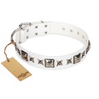 'Intergalactic Travelling' FDT Artisan Handcrafted White Leather Dog Collar 'Intergalactic Travelling' FDT Artisan Handcrafted White Leather Dog Collar