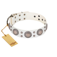 "Mystic Sunset" Designer FDT Artisan White Leather Dog Collar with Studs "Mystic Sunset" Designer FDT Artisan White Leather Dog Collar with Studs