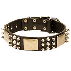 Excusive Spiked and Studded Leather Dog Collar with Massive Plates