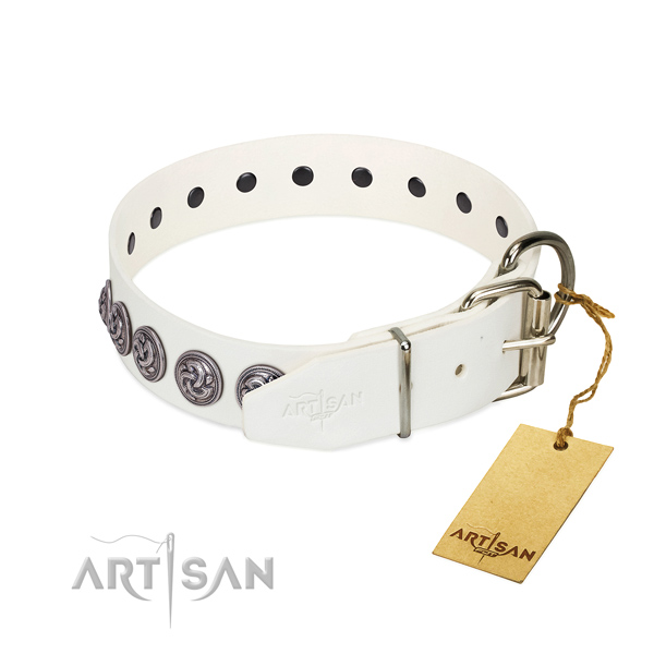 Easy to use and adjust leather dog collar with buckle and D-ring