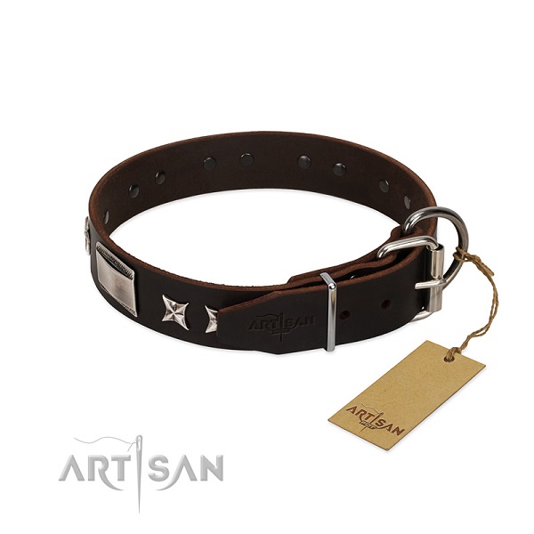 Adjustable leather dog collar with durable hardware
