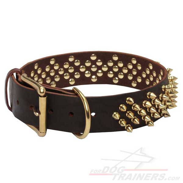 Leather Dog Collar with Rust-proof Brass Buckle