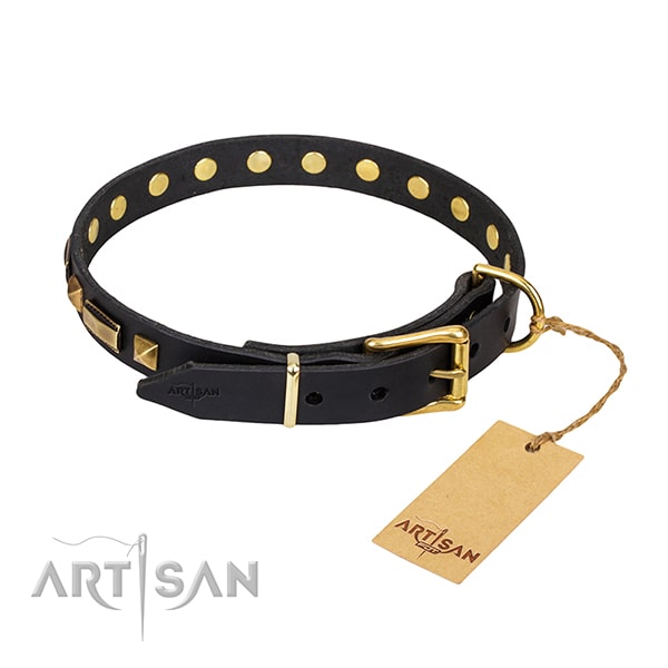 FDT Artisan black leather dog collar for safe walks