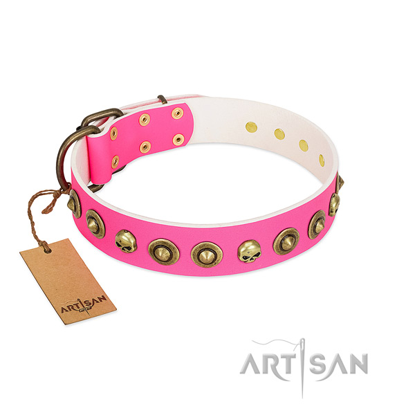 Excellent quality pink leather Artisan dog collar for female canines