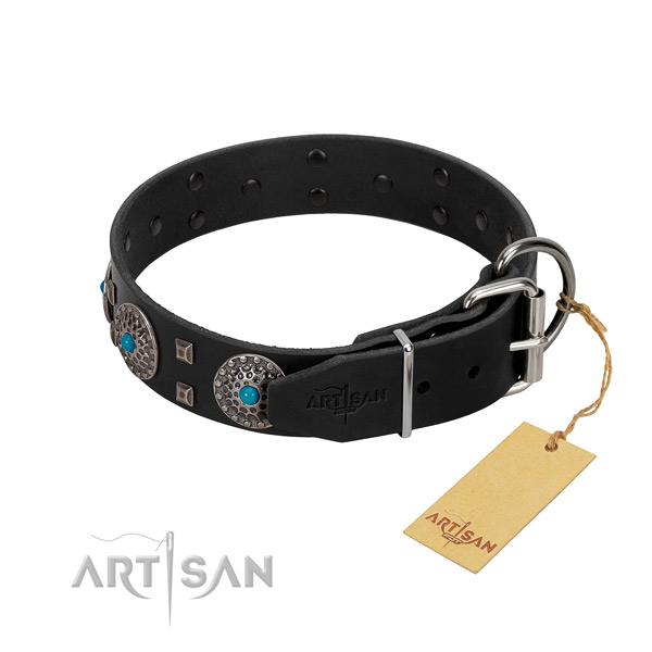 Soft-to-touch dog collar with chrome plated hardware