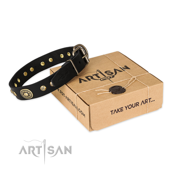 Adjustable black leather dog collar