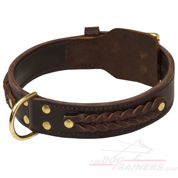 Wide Attractive Braided Leather Dog Collar