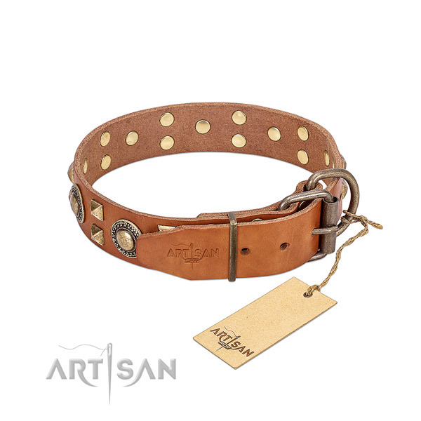 Comfortable to wear and usage leather dog collar won't cut into skin