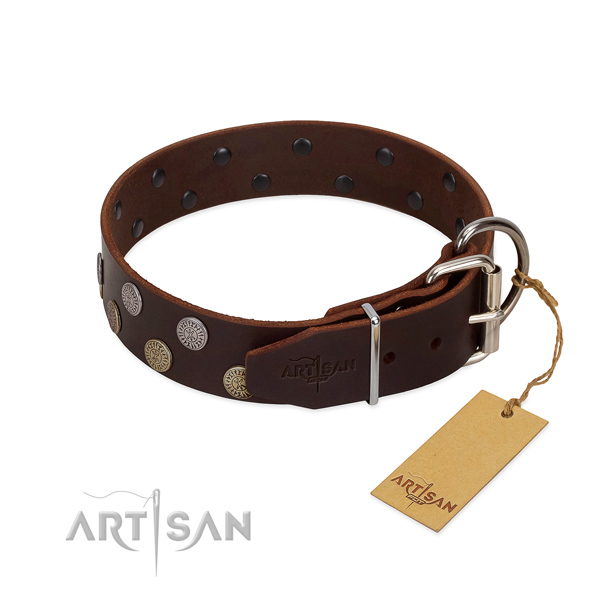 Comfy genuine leather dog collar with reliable buckle