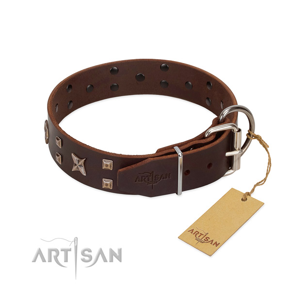 Pleasant to wear leather dog collar with polished edges