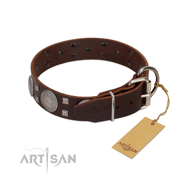 Pleasant to wear leather dog collar with polished edges