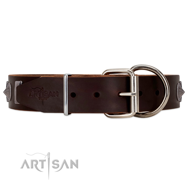 Leather dog collar with strong hardware