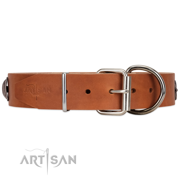 Leather dog collar with strong hardware