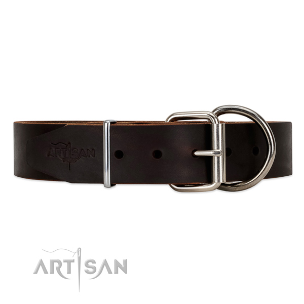 Soft-to-touch dog collar with chrome plated hardware