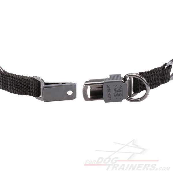 Click Lock Buckle of Black Stainless Steel Dog Prong Collar