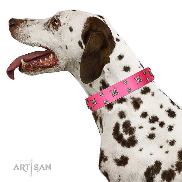 Elegant leather pink Dalmatian collar