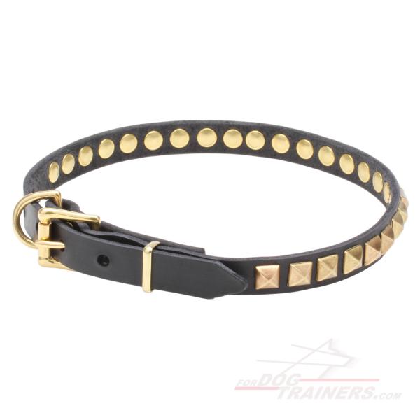 Decorated Leather Canine Collar with Rivets
