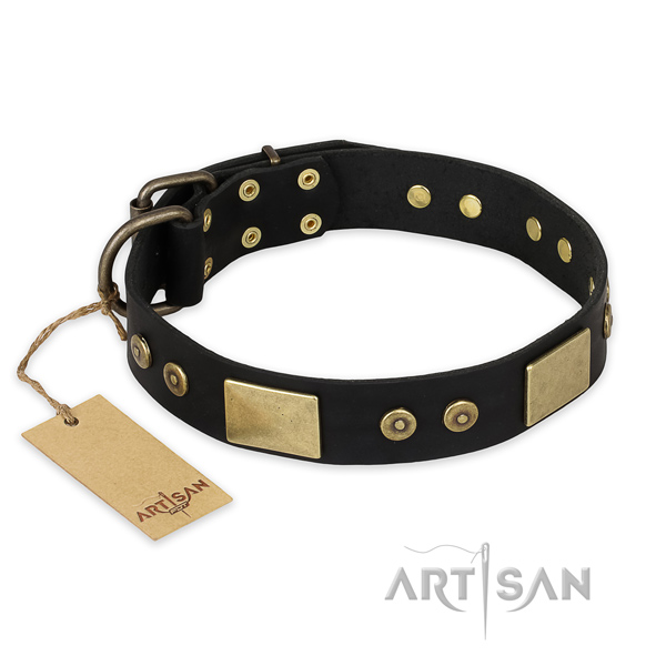 Decorative Leather Dog Collar of Black Color