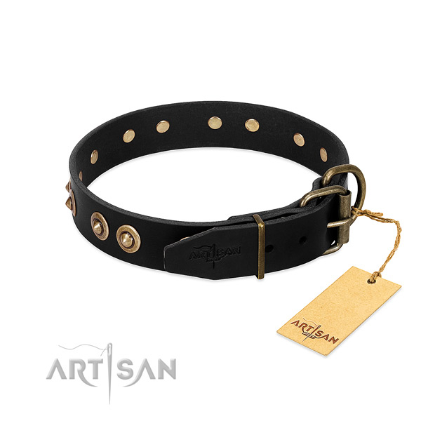 Attractive Black Leather Dog Collar for Safe Walking