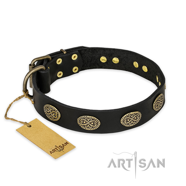 Designer Black Leather Canine Collar