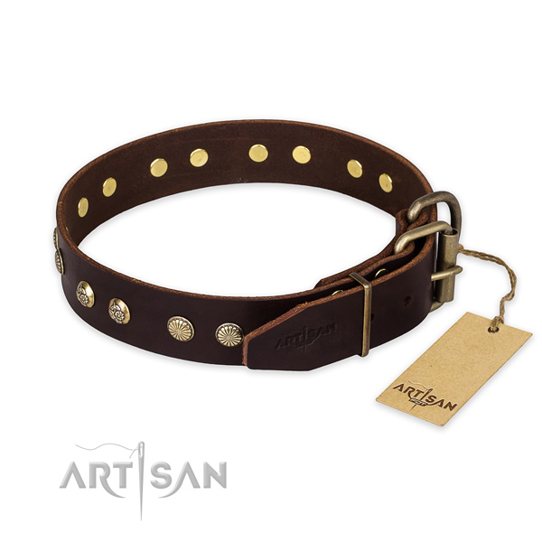 Natural Leather Dog Collar Decorated with Round Studs