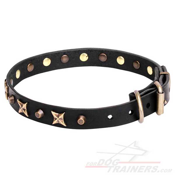 Walking Dog Leather Collar with Decorations
