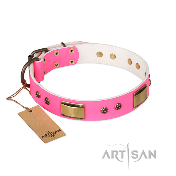 Pink Top Quality Leather Dog Collar of Fashionable Design